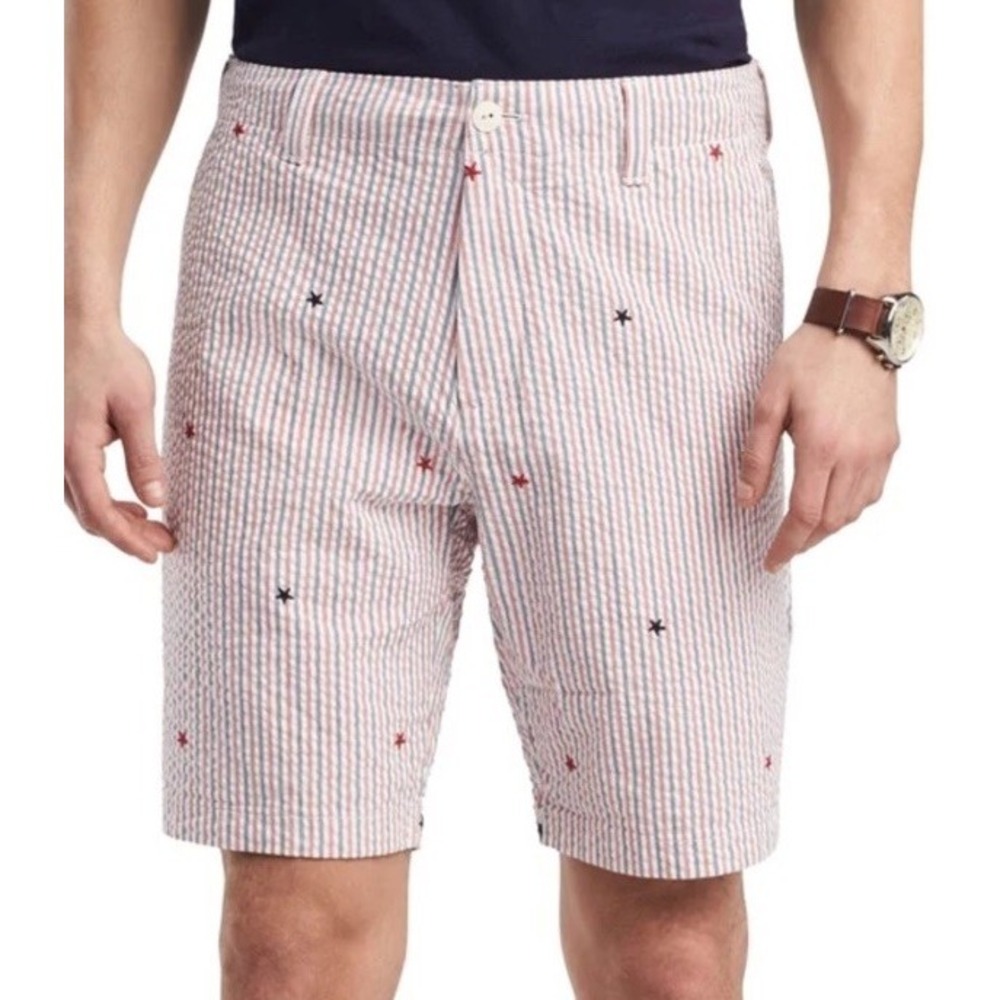 Tommy Hilfiger Red White Blue Stars & Stripes Seersucker Cotton Shorts Men's 38